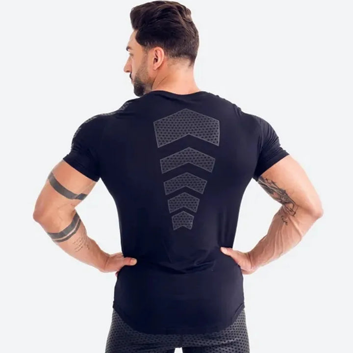 2024 Men Running Sport T-shirt Gym Fitness Training Quick Dry Skinny Short Sleeves Shirt Crossfit Bodybuilding Tee Tops Clothing