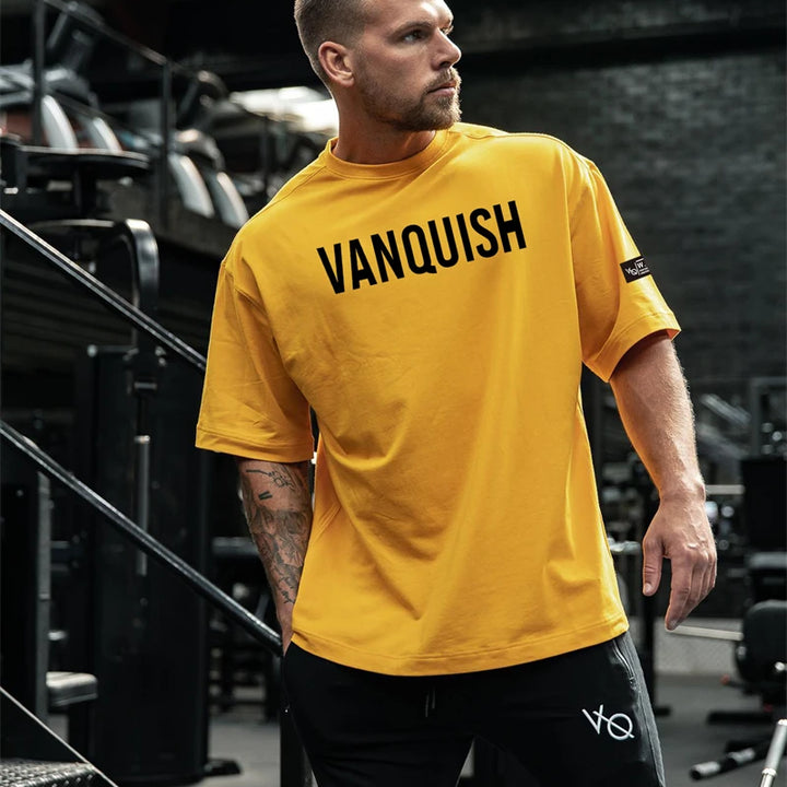 New gym exercise fitness sports wear cotton round neck loose short sleeve T-shirt top casual fashion streetwear men's wear