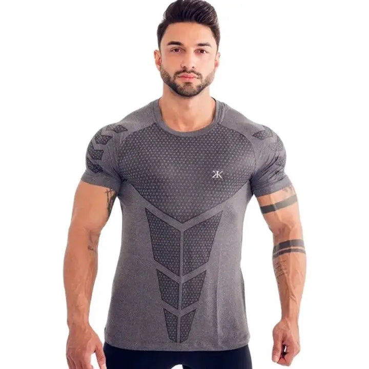 2024 Men Running Sport T-shirt Gym Fitness Training Quick Dry Skinny Short Sleeves Shirt Crossfit Bodybuilding Tee Tops Clothing