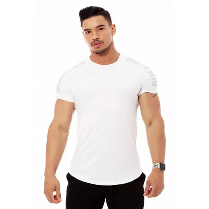 2024 Men Running Sport T-shirt Gym Fitness Training Quick Dry Skinny Short Sleeves Shirt Crossfit Bodybuilding Tee Tops Clothing