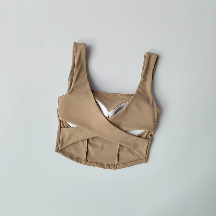 One-piece Cup Cross Back Sports Bra Women's Shockproof Tank Top Running Fitness Bra Quick Drying Breathable Yoga Bra