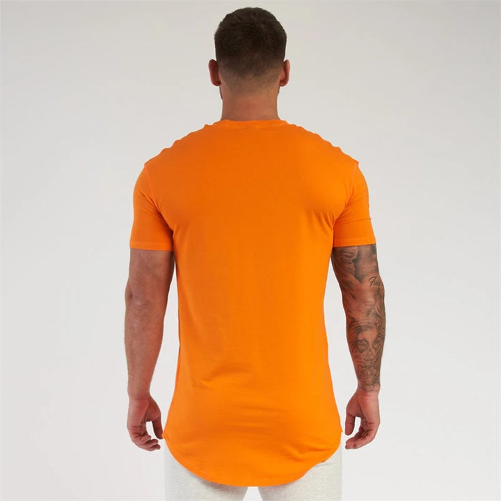 Cotton slim fitting men short sleeve T-shirt round neck casual streetwear men's top jogger gym running exercise sportswear