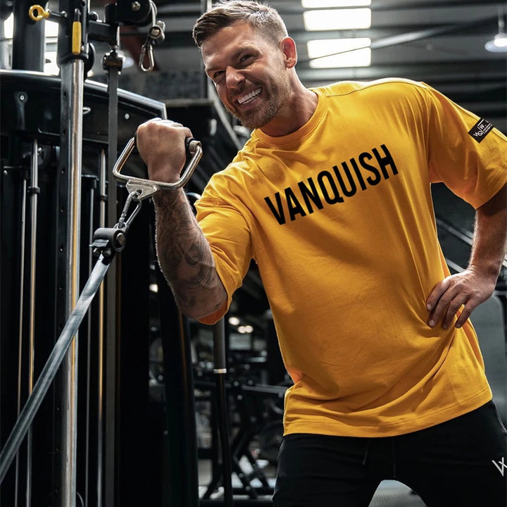 New gym exercise fitness sports wear cotton round neck loose short sleeve T-shirt top casual fashion streetwear men's wear