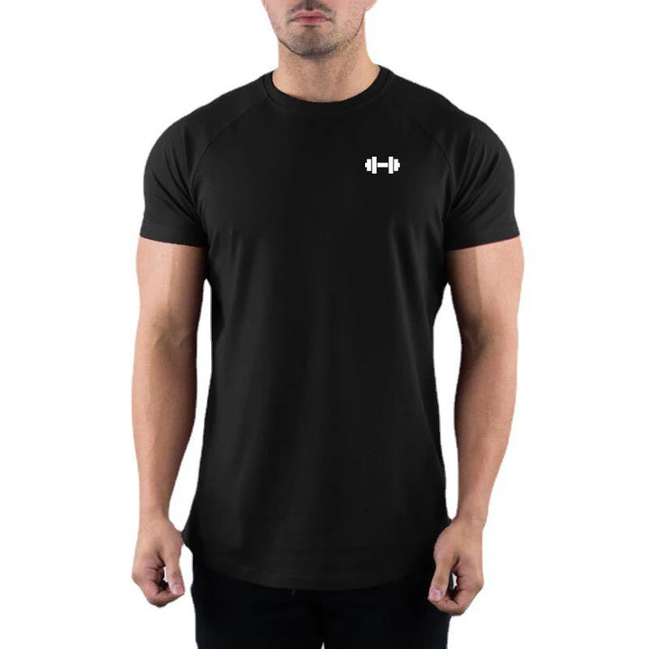 Dumbbell Design Running T-shirt Mens Summer Slim Fit Sports Short Sleeve T Shirt Quick Dry O-neck Elastic Fitness Gym Clothing