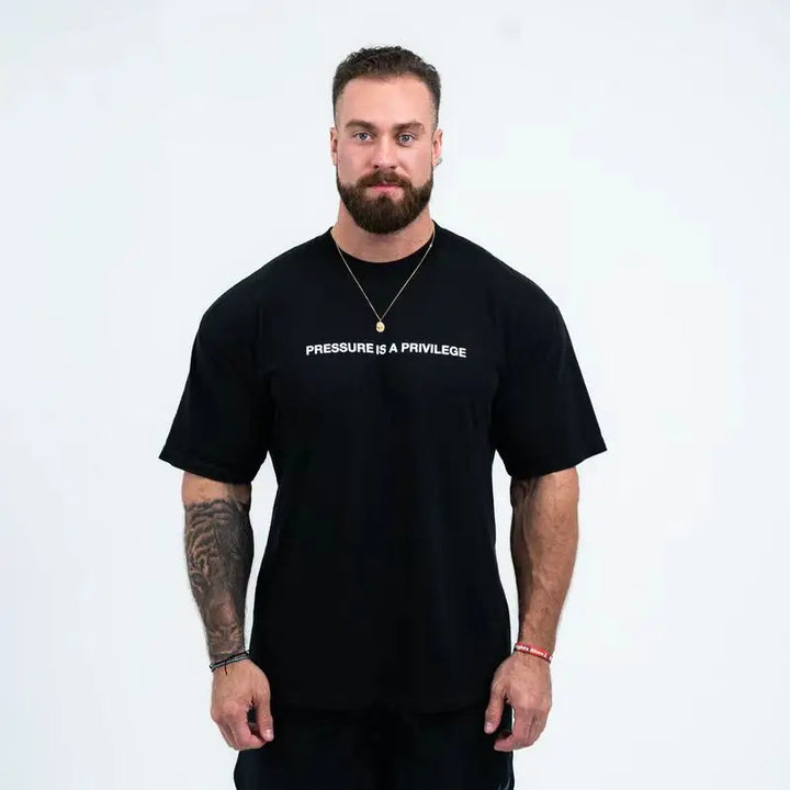 Gym Fitness Shirt Men's Running Sports Loose Oversized T-shirt Short Sleeve Cotton Summer Men's Bodybuilding Workout Top Men's