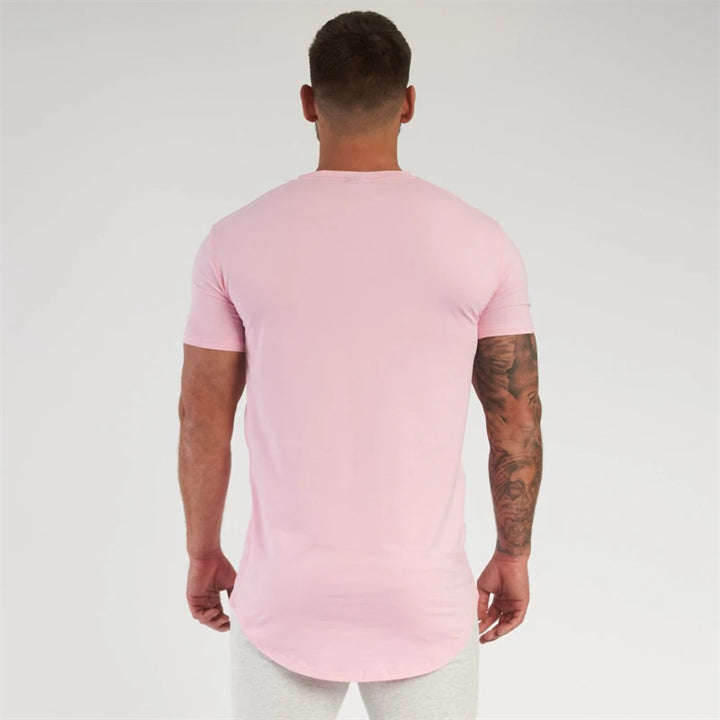 Cotton slim fitting men short sleeve T-shirt round neck casual streetwear men's top jogger gym running exercise sportswear