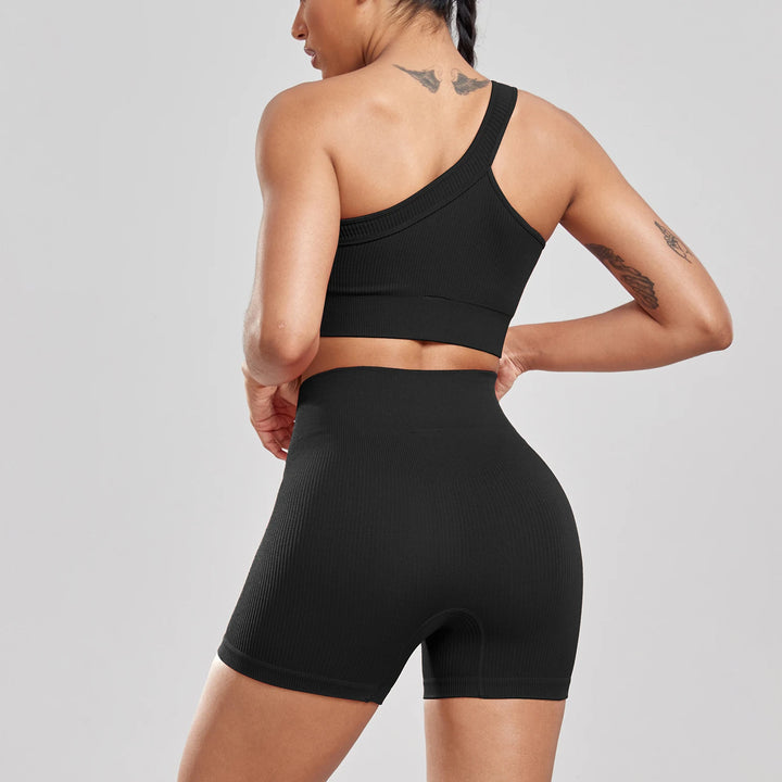 New Woman One Shoulder Bra Fitness Shorts Set