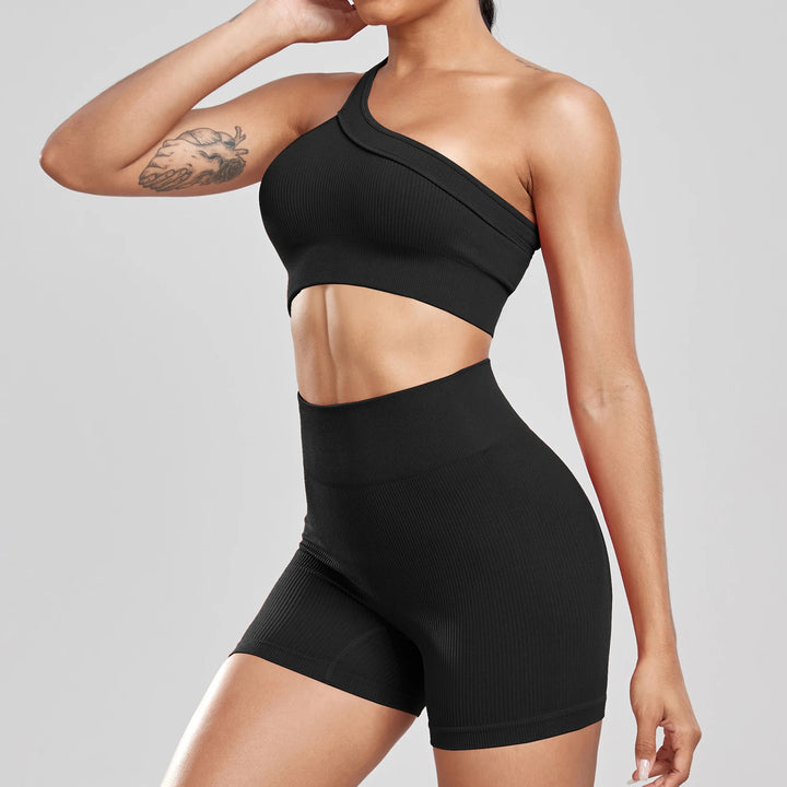 New Woman One Shoulder Bra Fitness Shorts Set