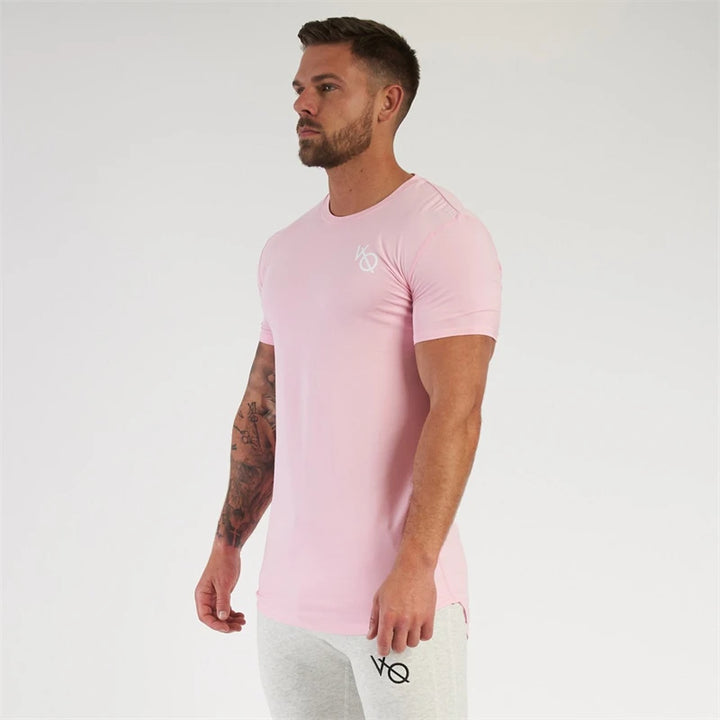 Cotton slim fitting men short sleeve T-shirt round neck casual streetwear men's top jogger gym running exercise sportswear