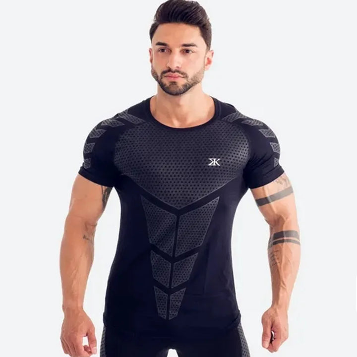 2024 Men Running Sport T-shirt Gym Fitness Training Quick Dry Skinny Short Sleeves Shirt Crossfit Bodybuilding Tee Tops Clothing