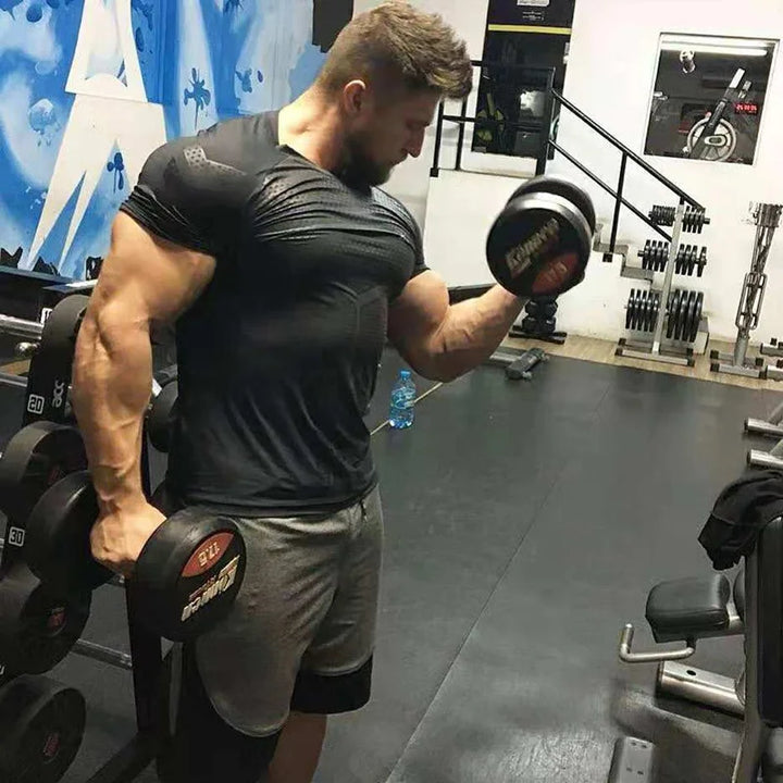 2024 Men Running Sport T-shirt Gym Fitness Training Quick Dry Skinny Short Sleeves Shirt Crossfit Bodybuilding Tee Tops Clothing