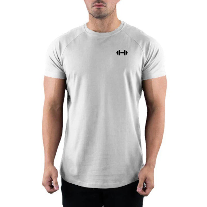 Dumbbell Design Running T-shirt Mens Summer Slim Fit Sports Short Sleeve T Shirt Quick Dry O-neck Elastic Fitness Gym Clothing