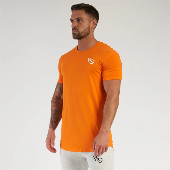 Cotton slim fitting men short sleeve T-shirt round neck casual streetwear men's top jogger gym running exercise sportswear