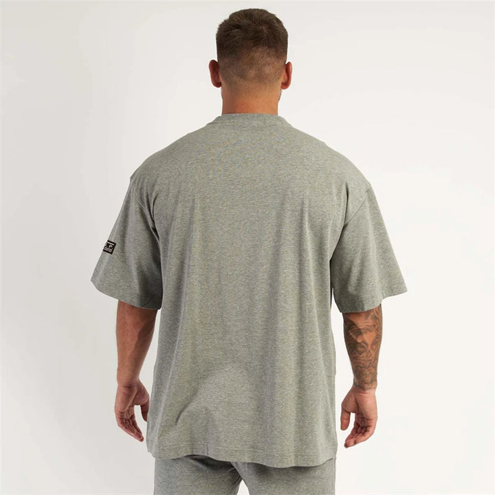 New gym exercise fitness sports wear cotton round neck loose short sleeve T-shirt top casual fashion streetwear men's wear