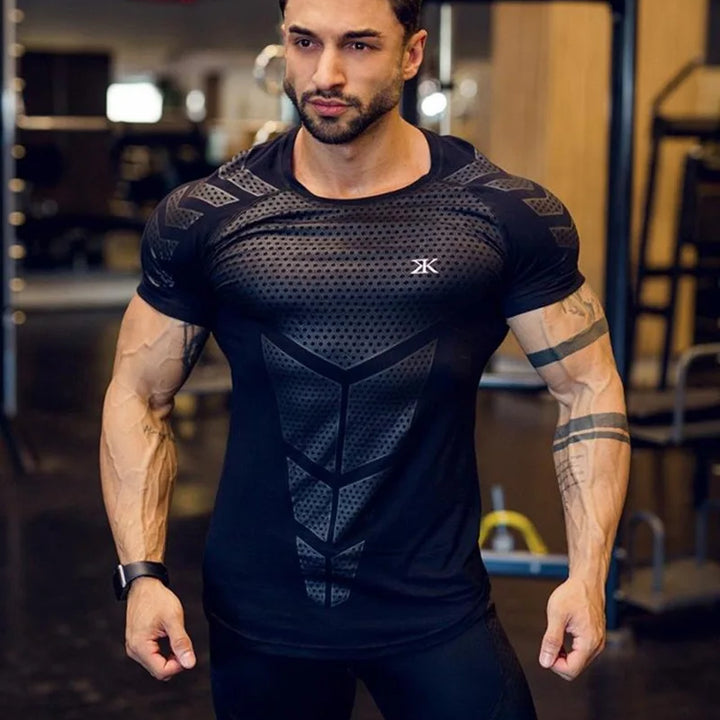 2024 Men Running Sport T-shirt Gym Fitness Training Quick Dry Skinny Short Sleeves Shirt Crossfit Bodybuilding Tee Tops Clothing