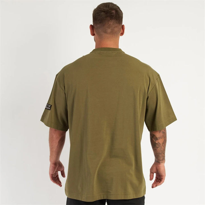 New gym exercise fitness sports wear cotton round neck loose short sleeve T-shirt top casual fashion streetwear men's wear