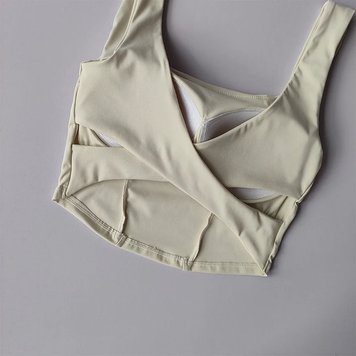 One-piece Cup Cross Back Sports Bra Women's Shockproof Tank Top Running Fitness Bra Quick Drying Breathable Yoga Bra