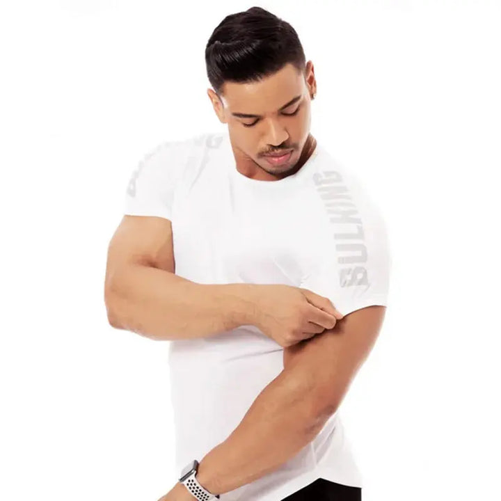 2024 Men Running Sport T-shirt Gym Fitness Training Quick Dry Skinny Short Sleeves Shirt Crossfit Bodybuilding Tee Tops Clothing