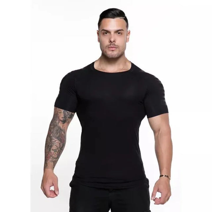 2024 Men Running Sport T-shirt Gym Fitness Training Quick Dry Skinny Short Sleeves Shirt Crossfit Bodybuilding Tee Tops Clothing