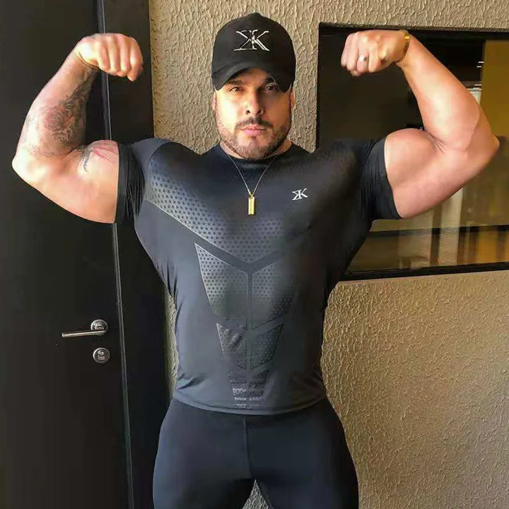 2024 Men Running Sport T-shirt Gym Fitness Training Quick Dry Skinny Short Sleeves Shirt Crossfit Bodybuilding Tee Tops Clothing
