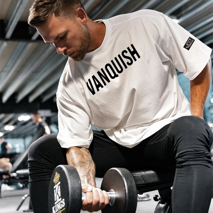 New gym exercise fitness sports wear cotton round neck loose short sleeve T-shirt top casual fashion streetwear men's wear