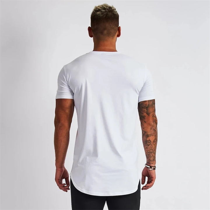 Cotton slim fitting men short sleeve T-shirt round neck casual streetwear men's top jogger gym running exercise sportswear