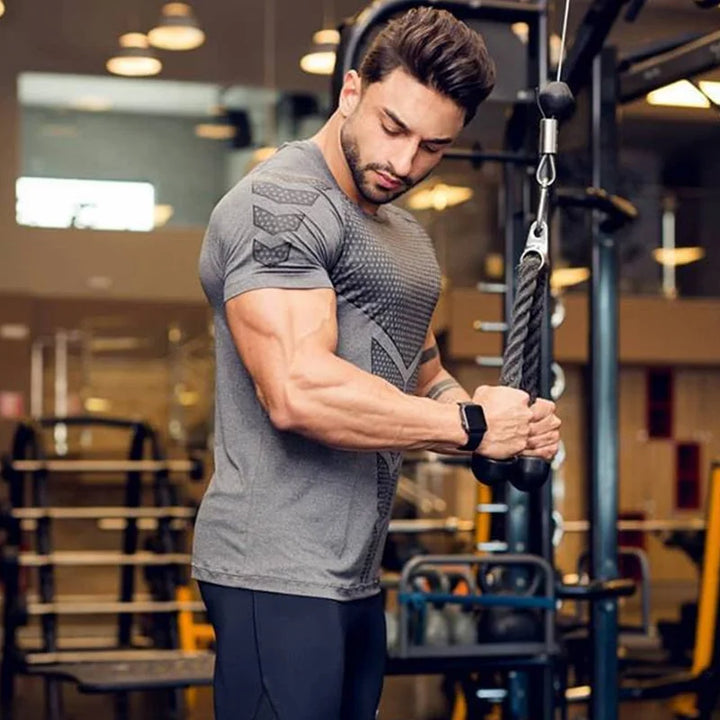 2024 Men Running Sport T-shirt Gym Fitness Training Quick Dry Skinny Short Sleeves Shirt Crossfit Bodybuilding Tee Tops Clothing