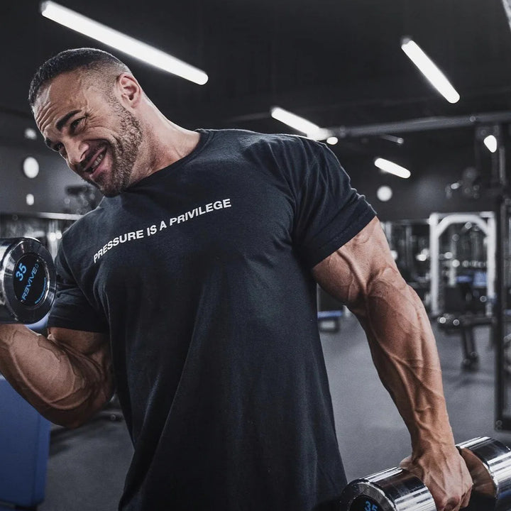 Gym Fitness Shirt Men's Running Sports Loose Oversized T-shirt Short Sleeve Cotton Summer Men's Bodybuilding Workout Top Men's