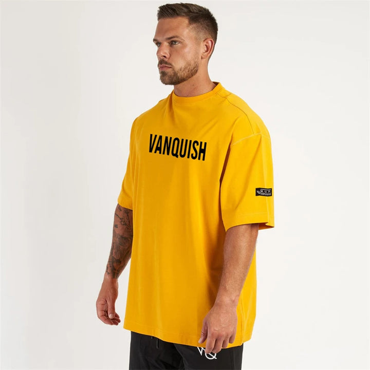 New gym exercise fitness sports wear cotton round neck loose short sleeve T-shirt top casual fashion streetwear men's wear