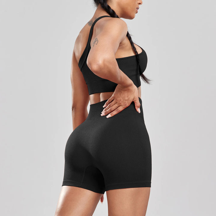 New Woman One Shoulder Bra Fitness Shorts Set