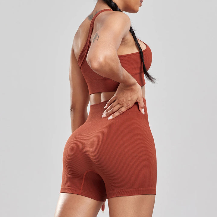 New Woman One Shoulder Bra Fitness Shorts Set