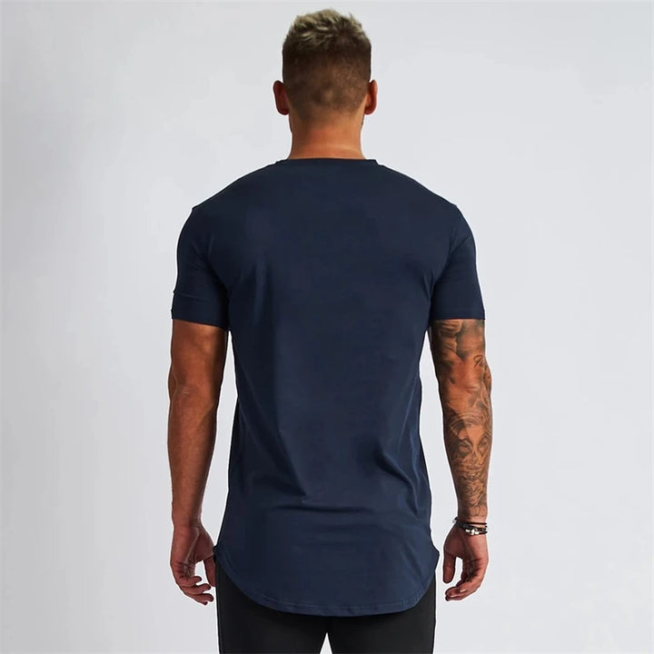 Cotton slim fitting men short sleeve T-shirt round neck casual streetwear men's top jogger gym running exercise sportswear