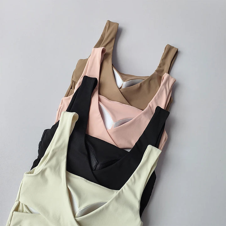 One-piece Cup Cross Back Sports Bra Women's Shockproof Tank Top Running Fitness Bra Quick Drying Breathable Yoga Bra
