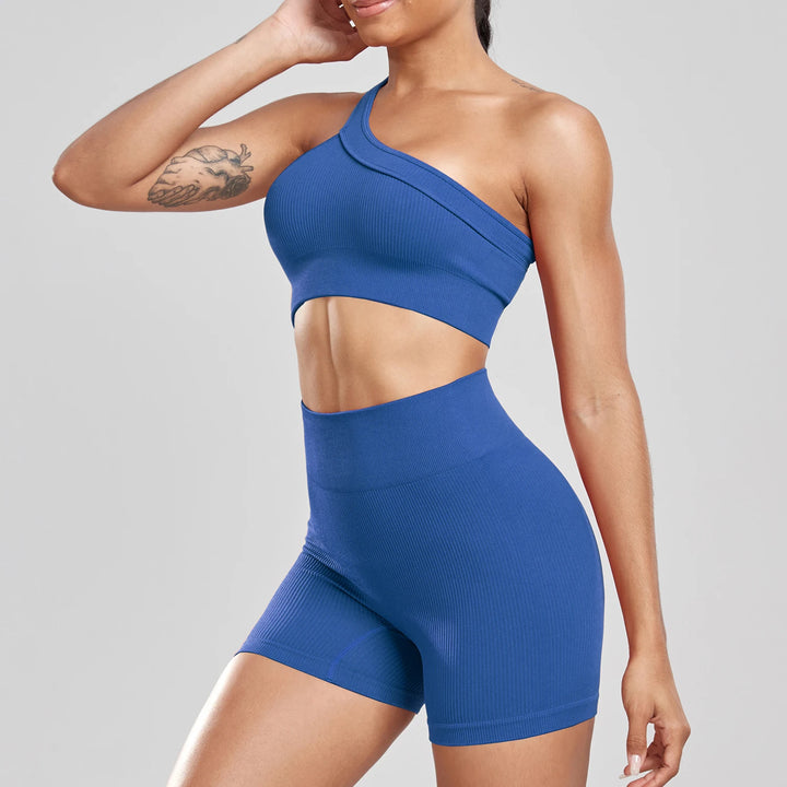 New Woman One Shoulder Bra Fitness Shorts Set