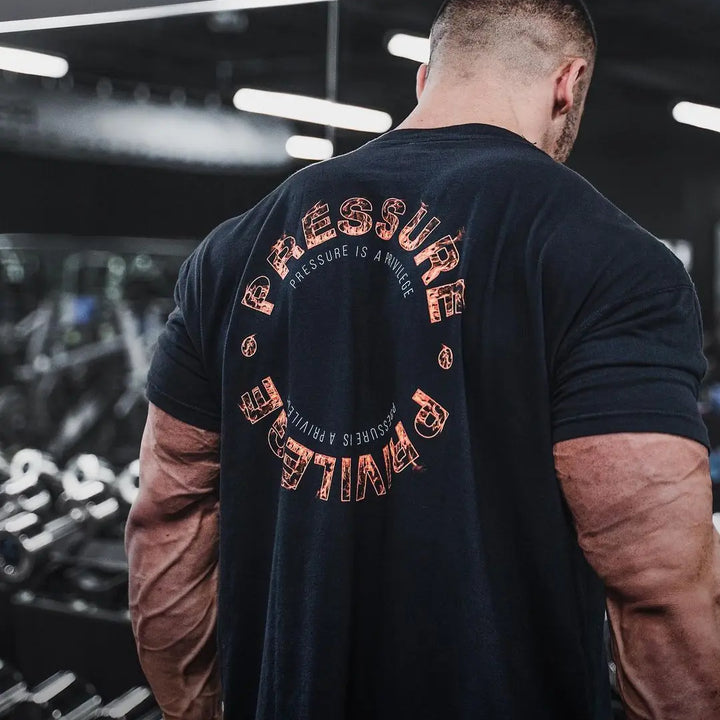 Gym Fitness Shirt Men's Running Sports Loose Oversized T-shirt Short Sleeve Cotton Summer Men's Bodybuilding Workout Top Men's